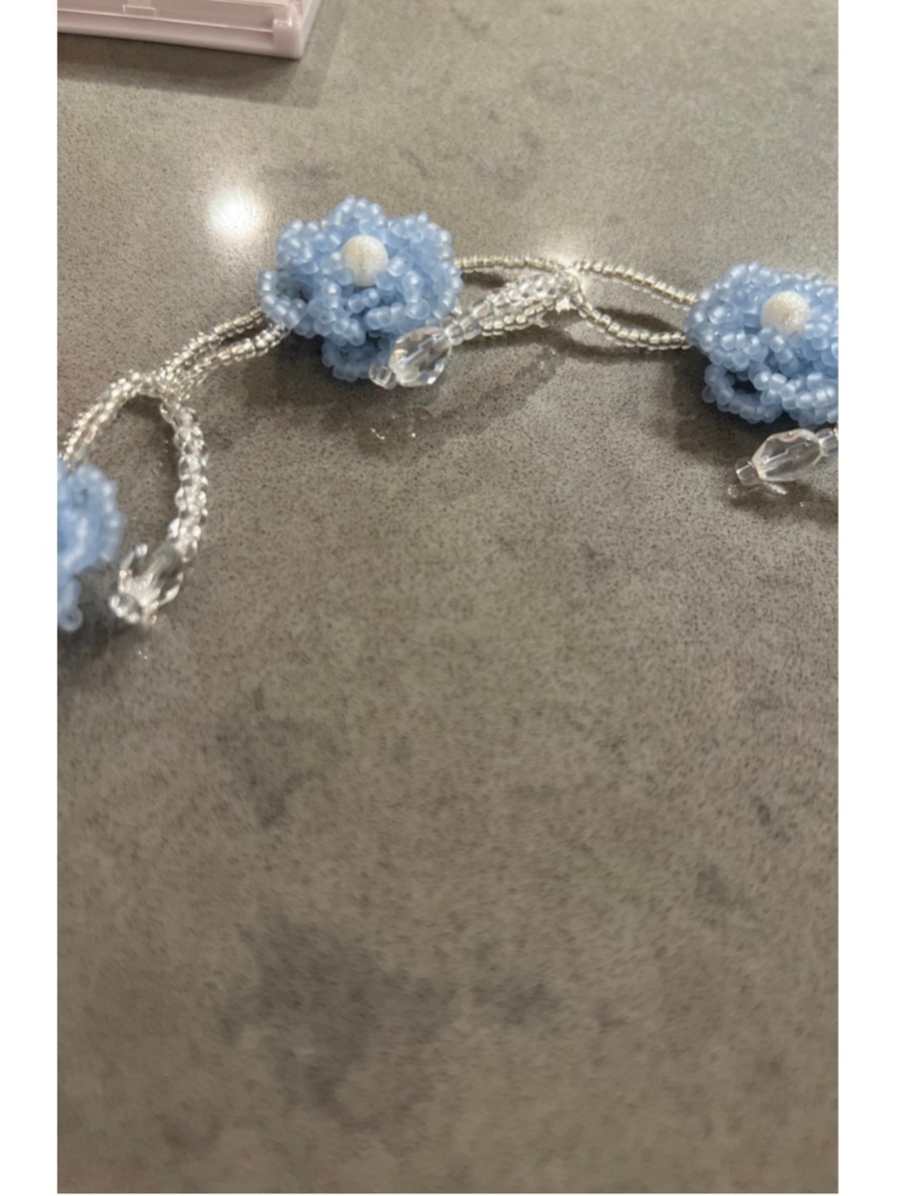 Handmade Blue White Floral Beaded Choker Summer Vibe - Picture 2 of 2